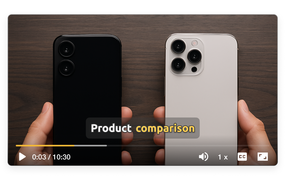 Product comparison video maker showing side-by-side smartphone review using Visla